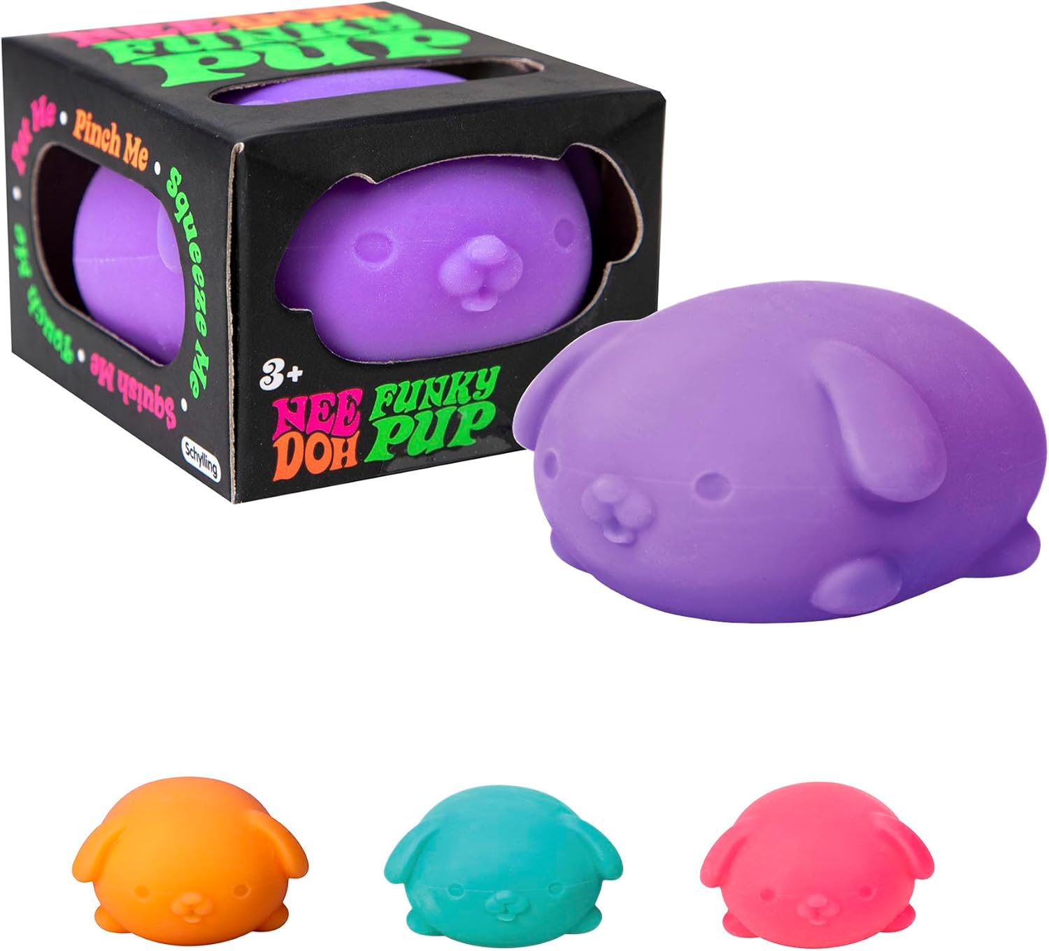 Schylling NeeDoh Funky Pups – Squishy Sensory Toy – Soft Dough Filling – Ages 3 and Up – Color May Vary; One Dog Per Pack