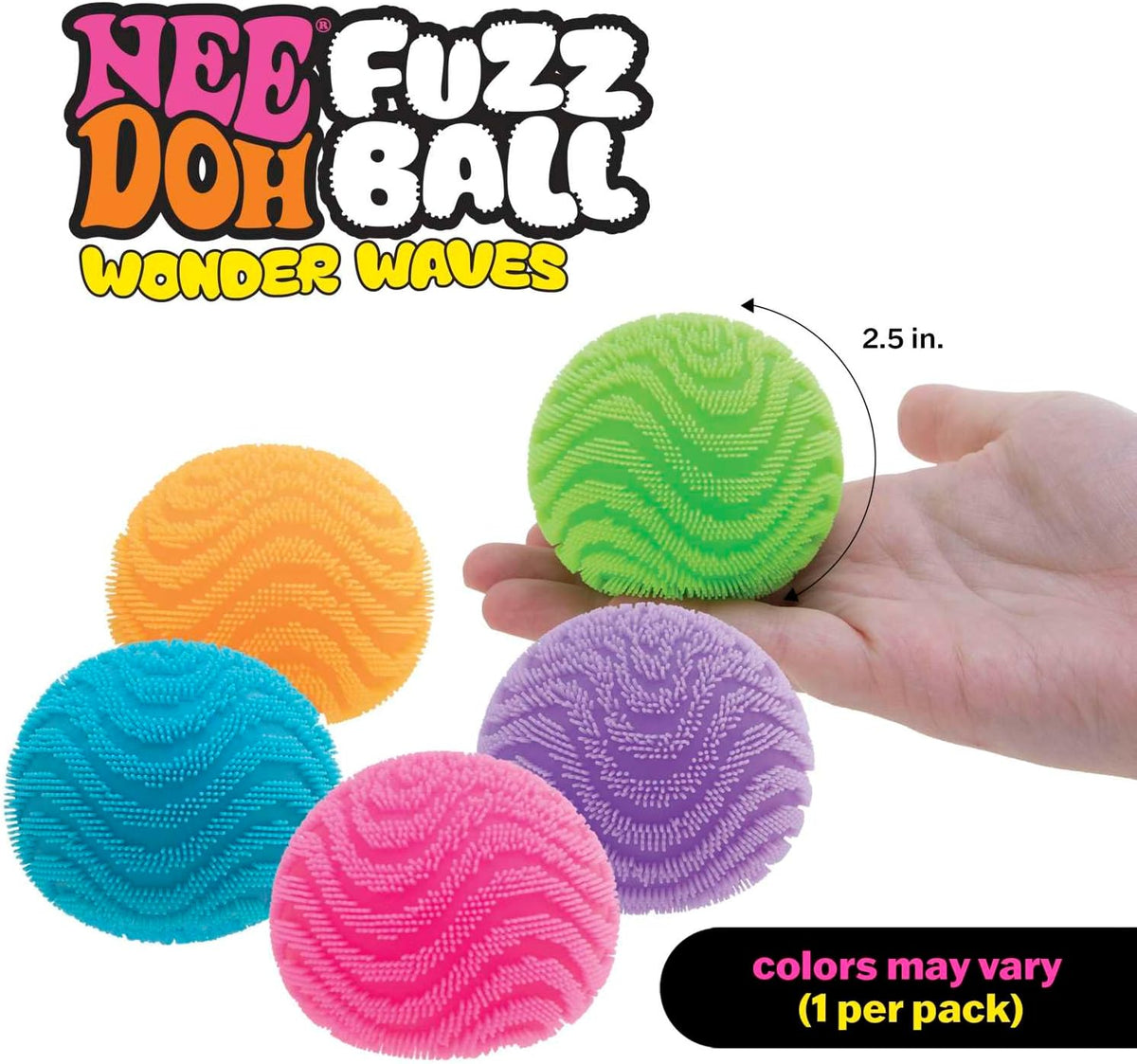 Schylling NeeDoh Fuzz Ball – Sensory Toy with a Velvet Texture and Soft Cloud Squish – Wavy Pattern You Can See and Feel – Ages 3 and Up – Color May Vary; One Per Pack (Wonder Waves)