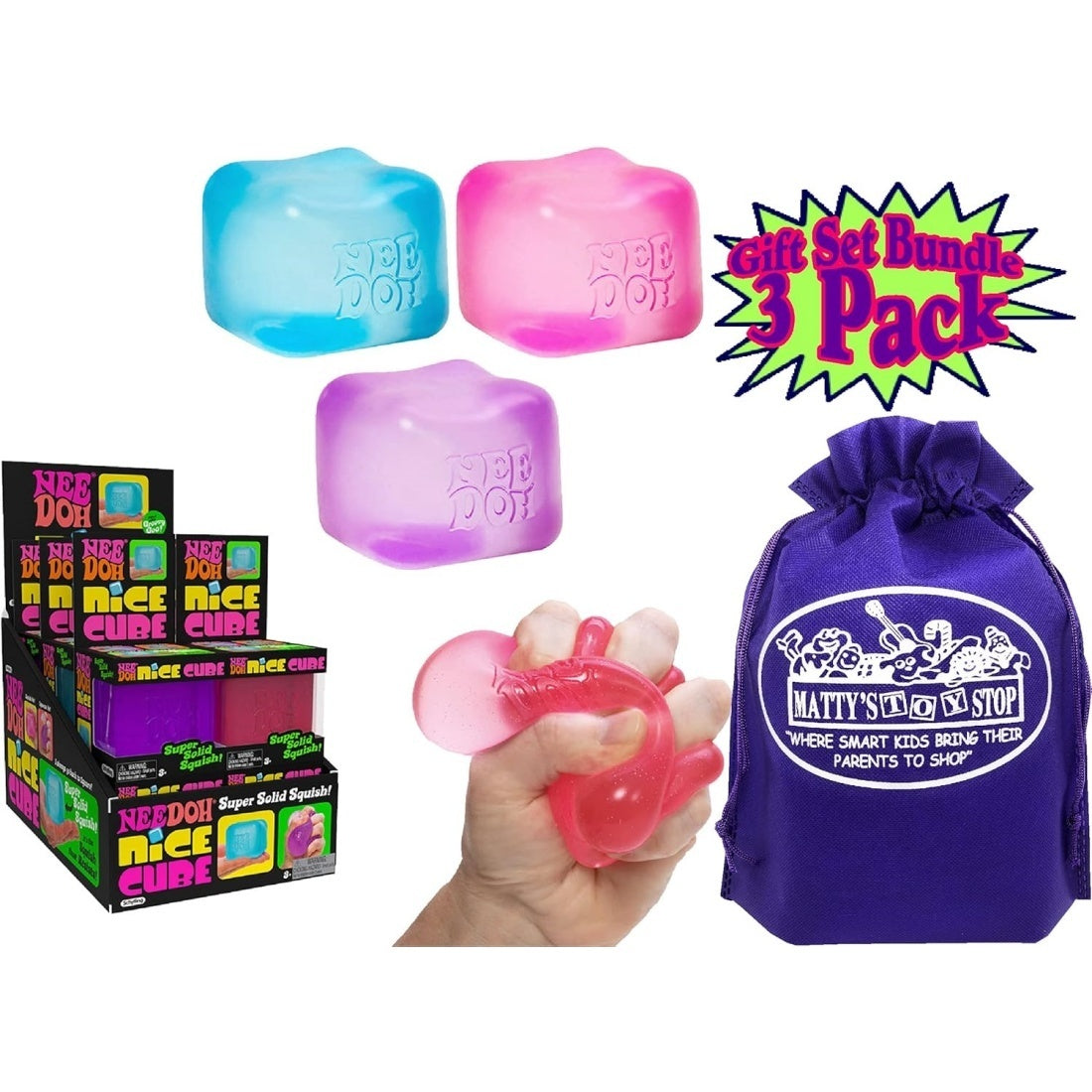 Nice Cube Translucent NeeDoh – 3 Pack (Purple/Pink/Blue)