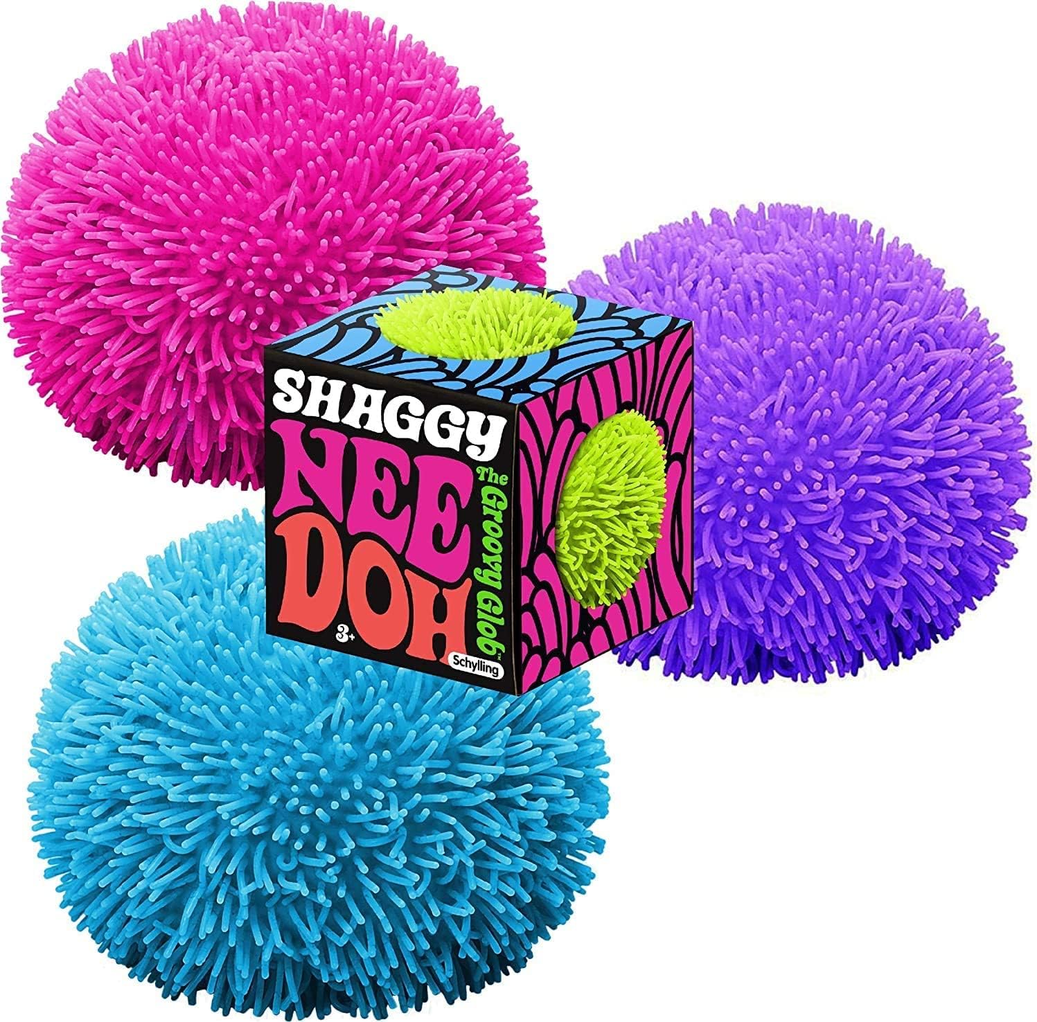 Nee-Doh Schylling Shaggy Groovy Glob! Squishy. Squeezy. Stretchy Stress Balls Neon Colors Gift Set Party Bundle – 3 Pack (Assorted Colors)