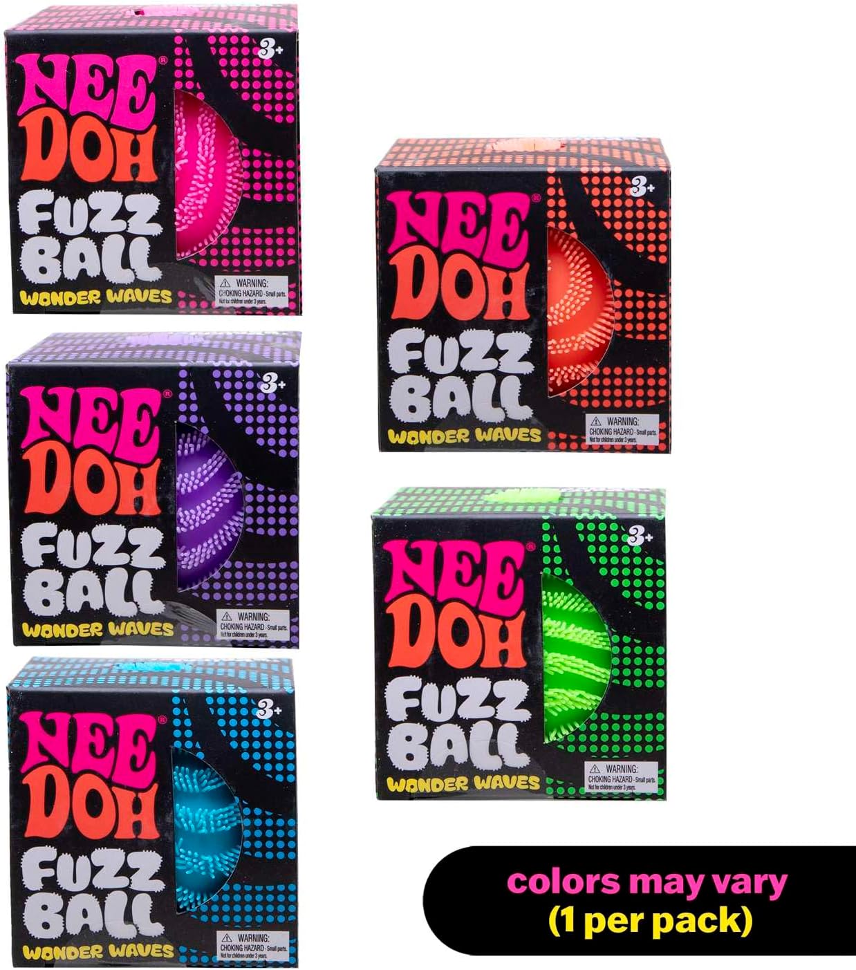 Schylling NeeDoh Fuzz Ball – Sensory Toy with a Velvet Texture and Soft Cloud Squish – Wavy Pattern You Can See and Feel – Ages 3 and Up – Color May Vary; One Per Pack (Wonder Waves)