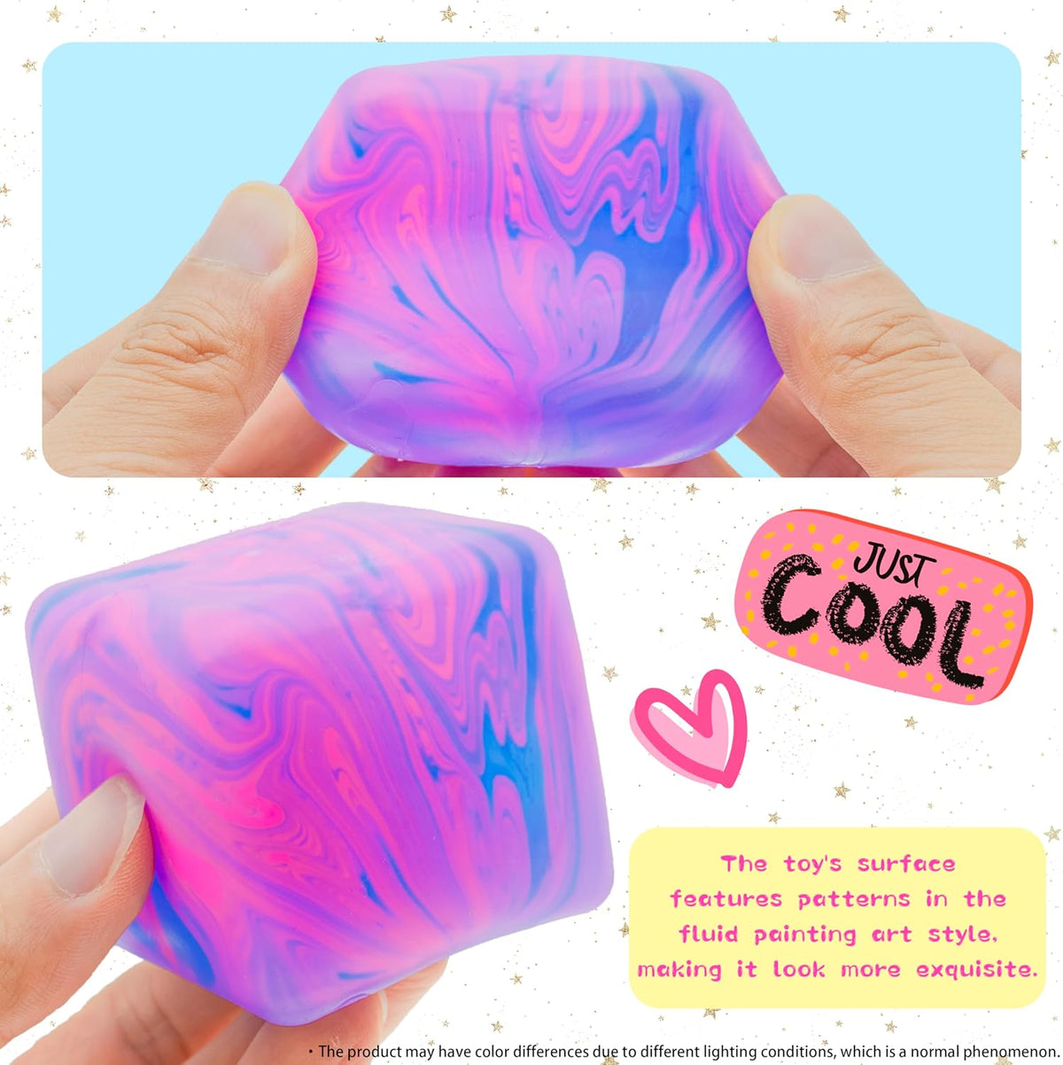 Squishy Sensory Fidget Toys Stress Cube. Gel Filled Stretchy Stress Balls for Kids Adults. Soft Ice Cube Sugar Ball for Boys Girls. Slow Rising Squishies Squeeze Balls Anxiety Relief for Autism. Gifts